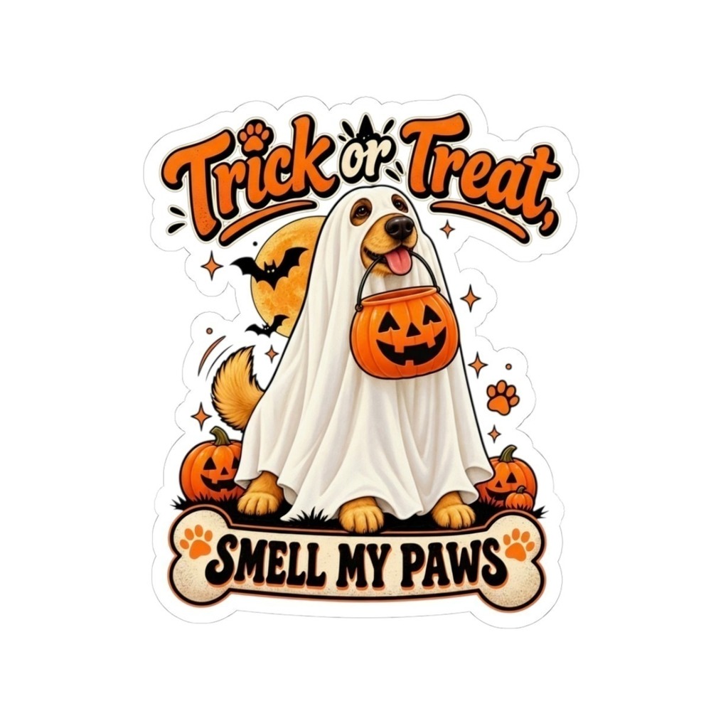 Trick or Treat Ghost Dog Sticker | Halloween Pumpkin Smell My Paws